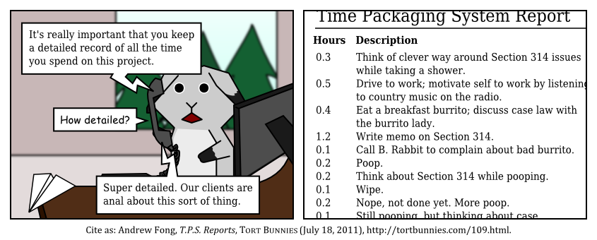 Is thinking while pooping billable? Tort Bunnies comic strip
