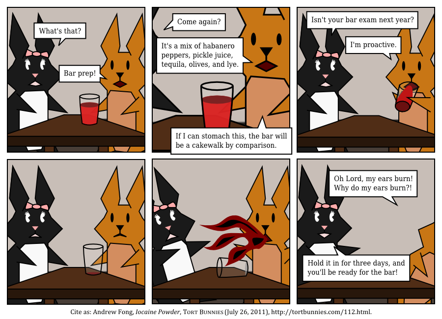 Day three of the bar involves outsmarting a Sicilian. Tort Bunnies comic strip