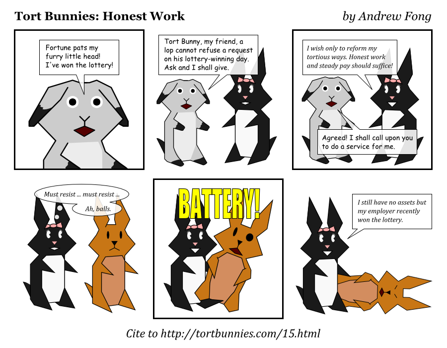 Some portion of Negligent Lop's dialogue is written while drunk. Tort Bunnies comic strip