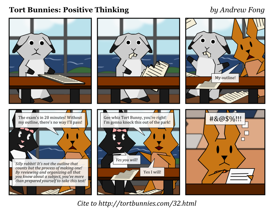 The reason I use bunnies is so I can make 'silly rabbit' references. Tort Bunnies comic strip