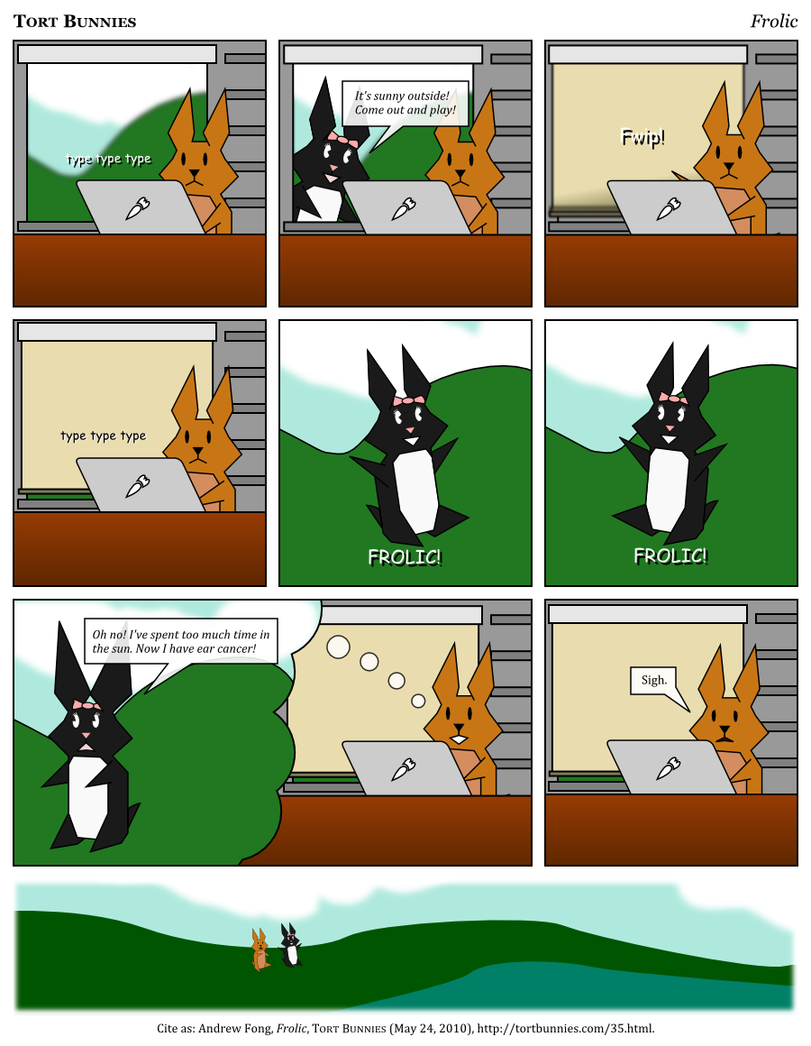 Instead of going outside, I spent today working on this comic. Tort Bunnies comic strip