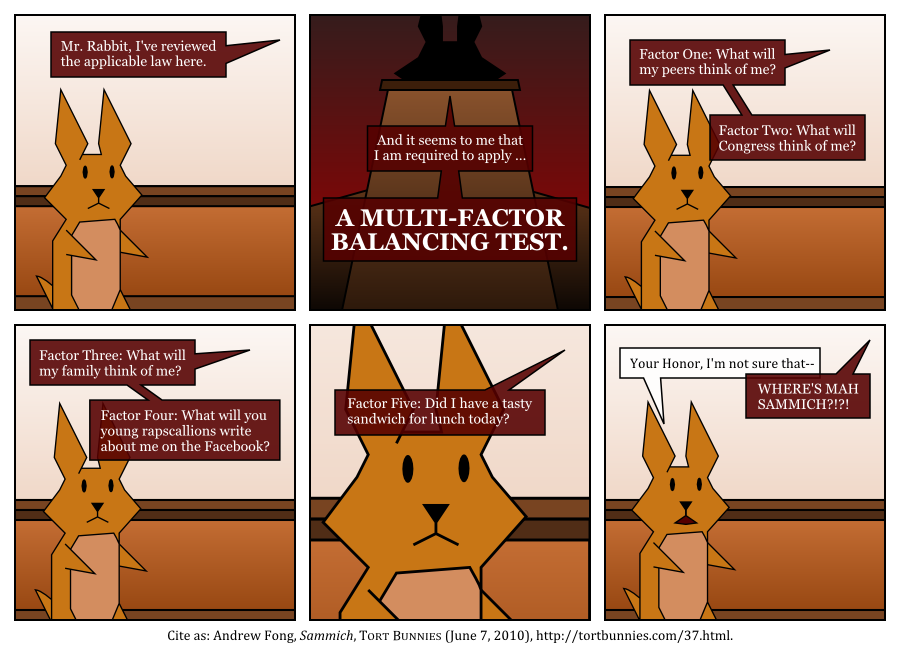 Brown Rabbit's starting a Facebook group protesting the well-toasted Kaiser roll of judicial tyranny Tort Bunnies comic strip