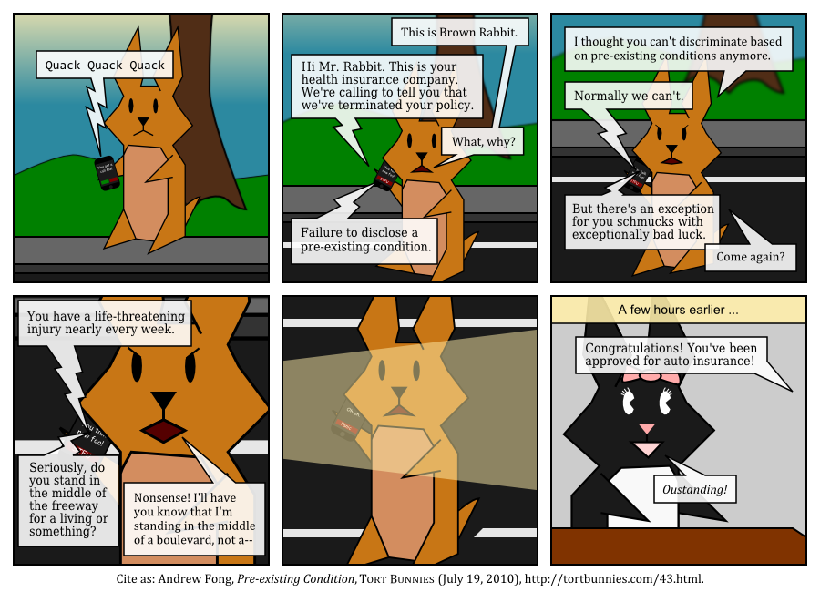 Brown Rabbit's call dropped because he was holding his phone the wrong way. Tort Bunnies comic strip