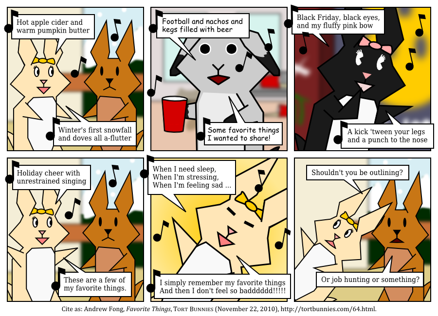 Brown Rabbit finished his outlines six weeks ago. Tort Bunnies comic strip